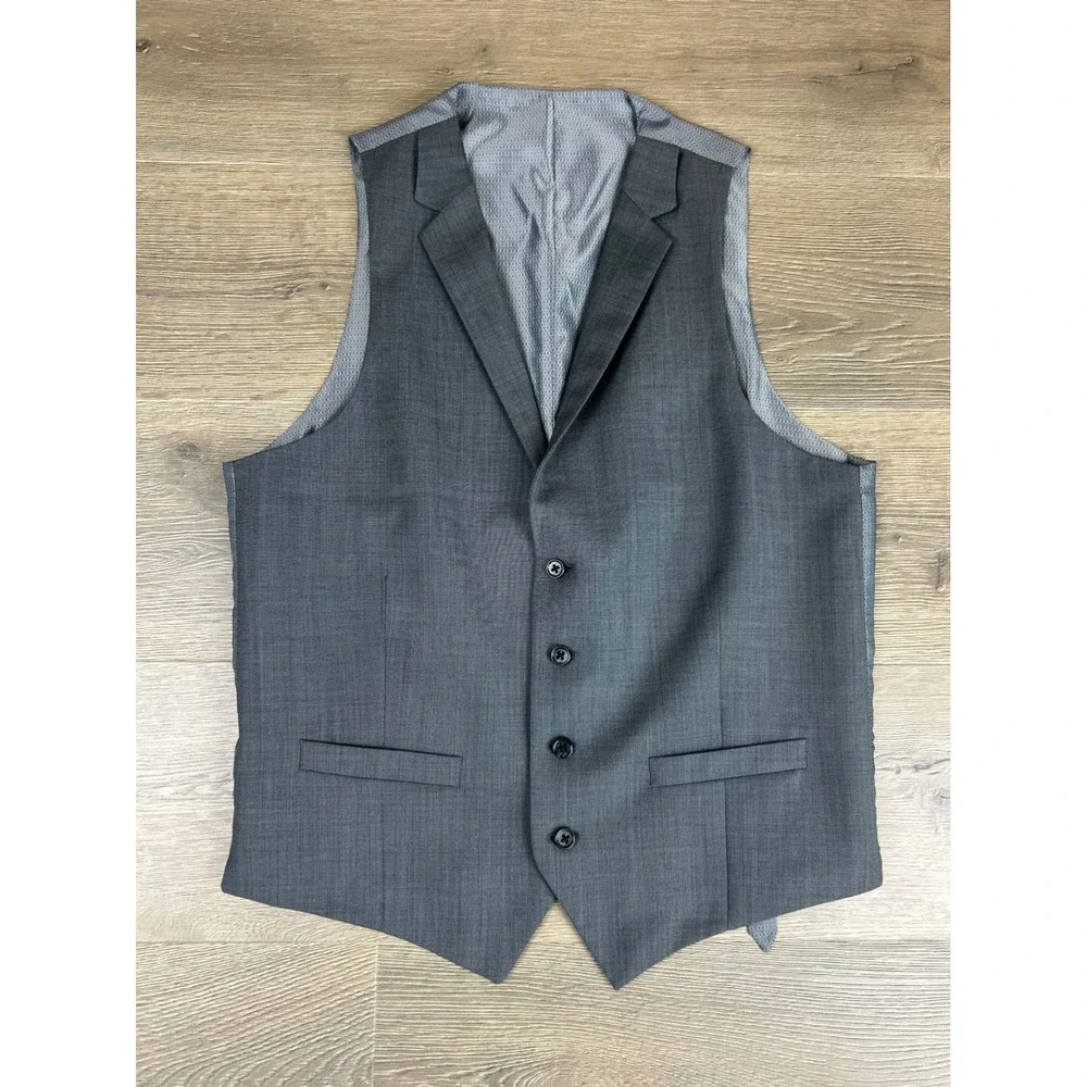 Alfani Mens Slim Fit Suit Vest Grey Sharkskin Waistcoat Notched Lapel Macy's